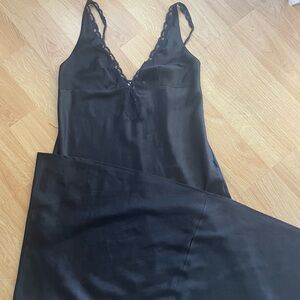 Vintage La SENZA Black Satin Lace-Trim Slip Dress